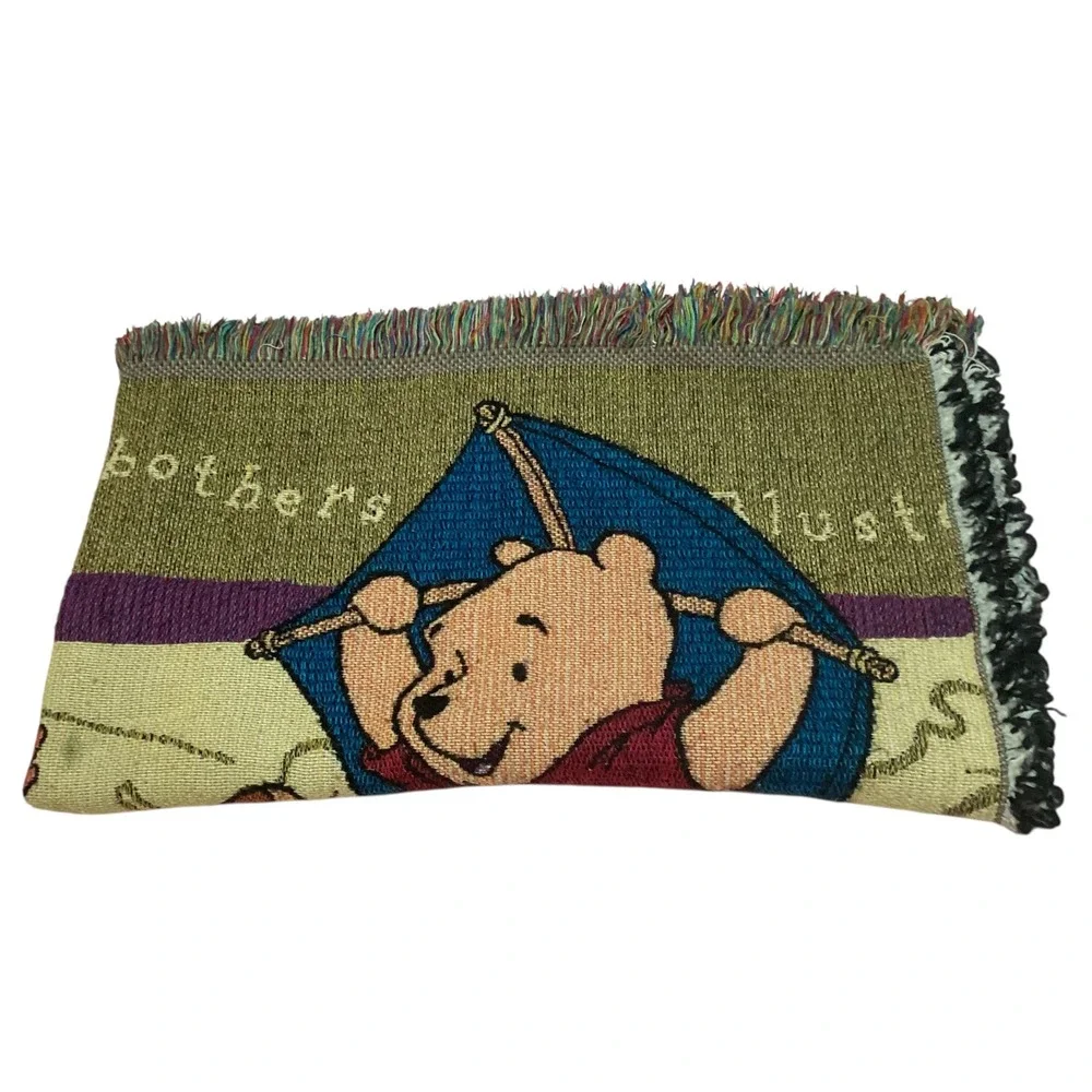 Vintage Disney Winnie the Pooh Blustery Day Woven Tapestry Throw Blanket 52x46